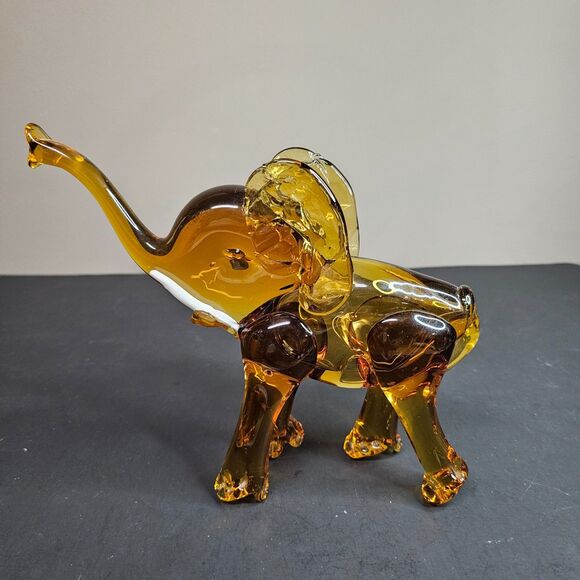 Vtg Murano Glass Elephant Amber Yellow Venetian Figurine Mid-Century 7.5" - Picture 1 of 8